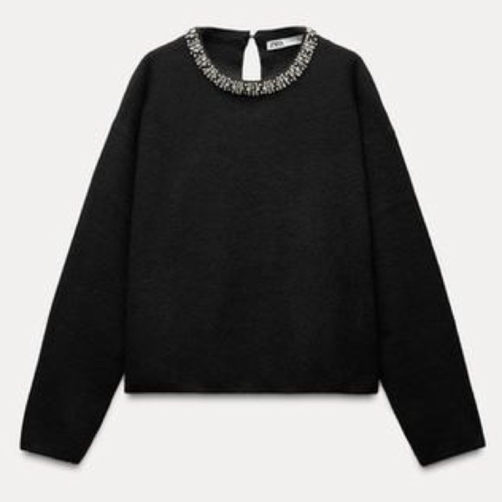 ZARA JEWEL COLLAR KNIT SWEATER